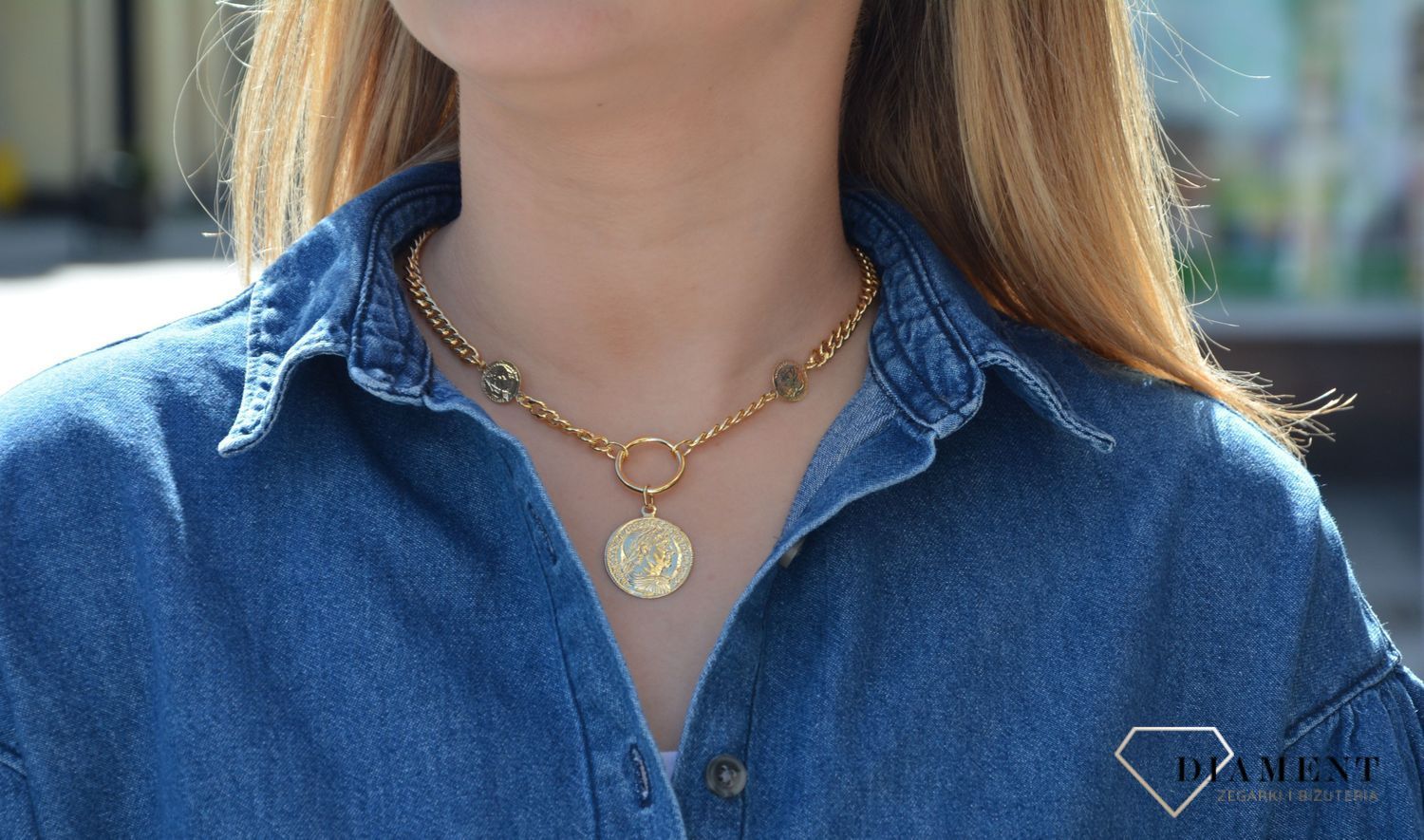 Naszyjnik damski pancerka z zawieszkami monety Dall'Acqua ze srebro 925 C RM 24971. Naszyjnik z motywem monet. Utrzymany w najnowszych trendach efektowny naszyjnik ładnie podkreśli linię szyi.1.jpg